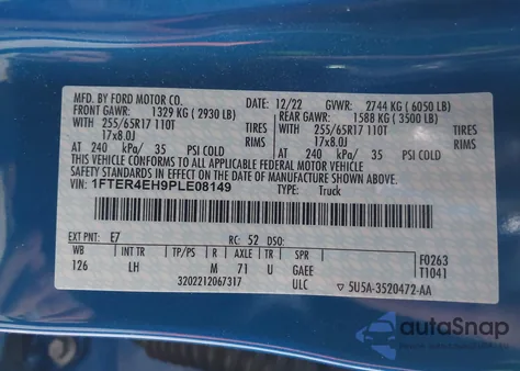 2023 Ford Ranger Xlt from USA, damaged, VIN 1FTER4EH9PLE08149